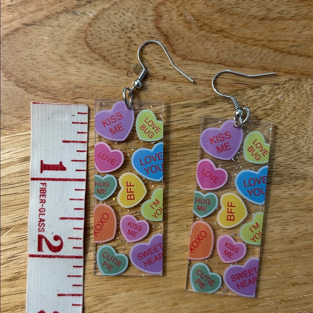 💎5/$25 Valentine’s Day conversation Heart Earrings NEW acrylic dangles - Picture 3 of 4